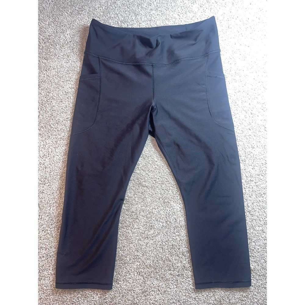 Old Navy Active Powersoft High Rise Leggings Cropped Black Pockets Womens XL